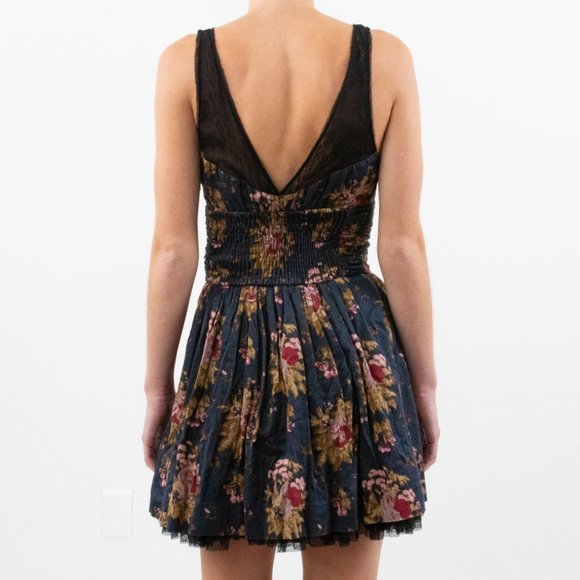 Free People XS Floral Print Cotton Mini Dress Blue - Picture 4 of 9